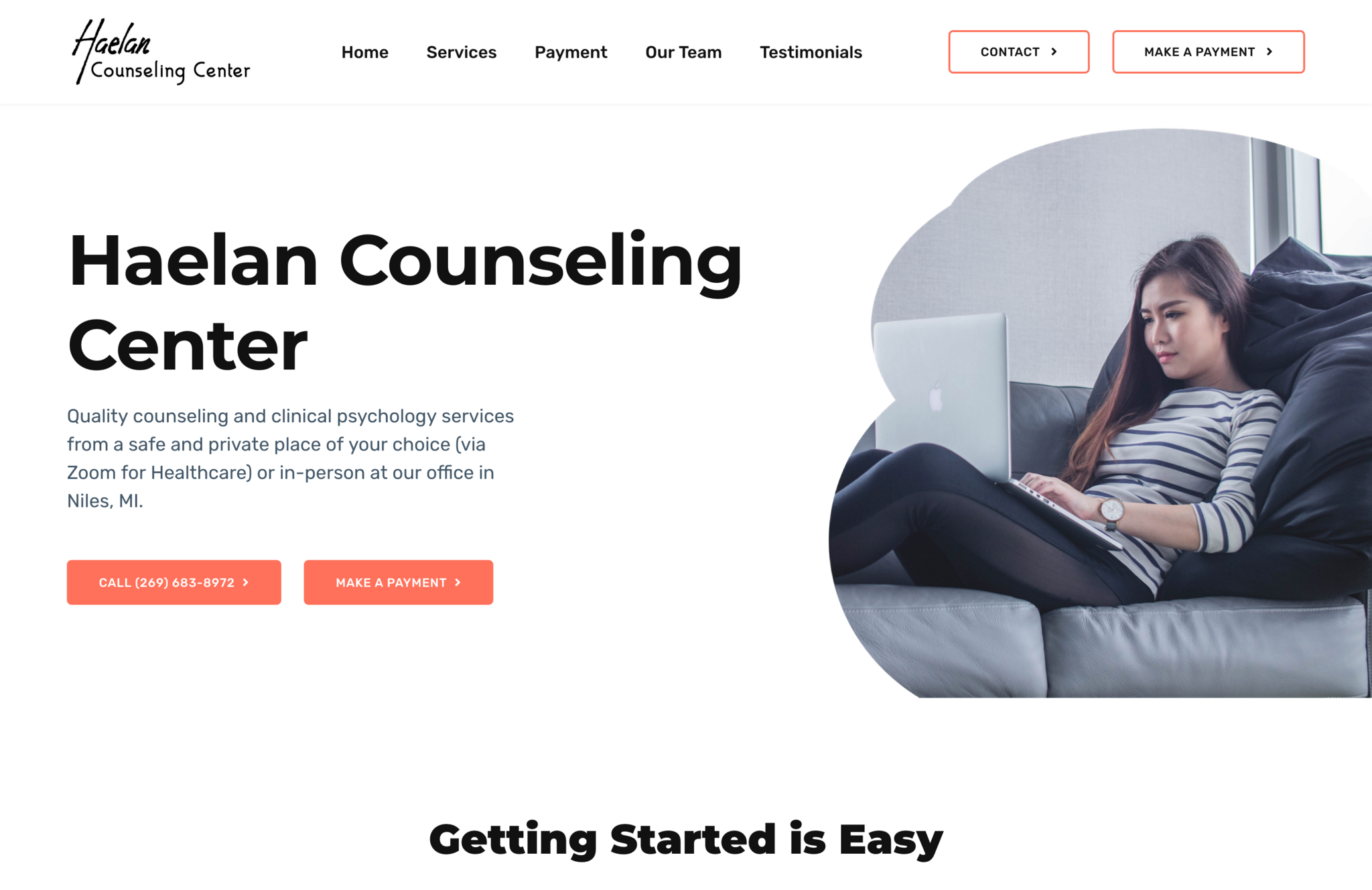 Image of the homepage of Haelan Counseling Center.com/