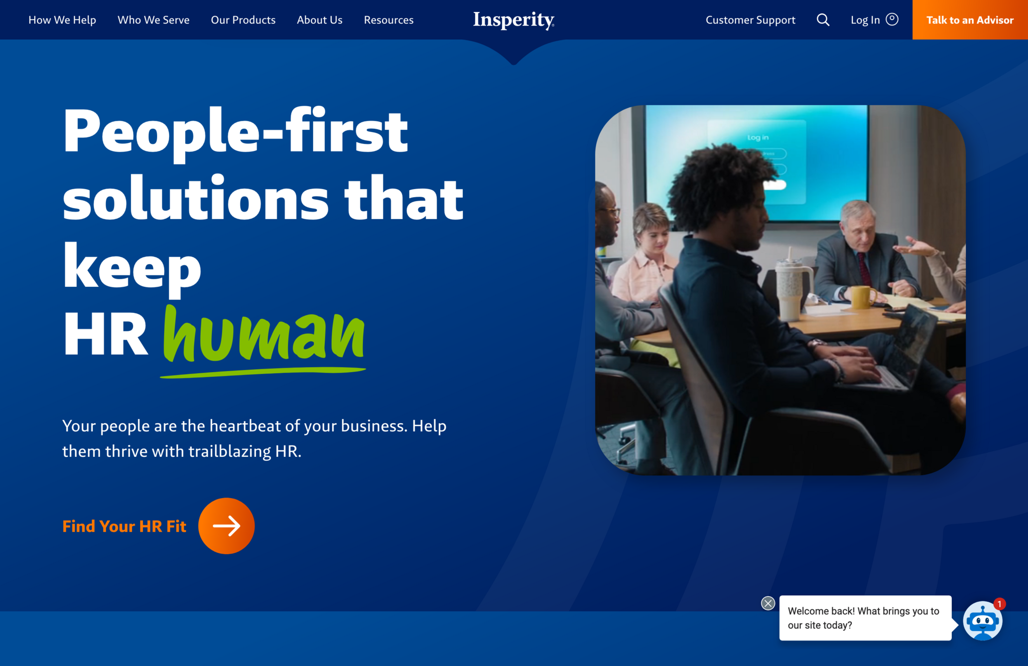 Image of the homepage of Insperity.com/