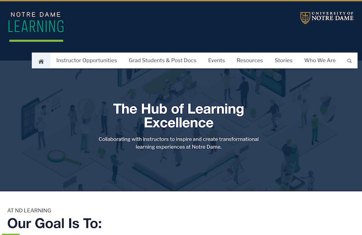 Image of the homepage of Learning.ND.edu