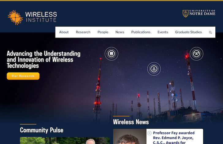 Image of the homepage of Wireless.ND.edu